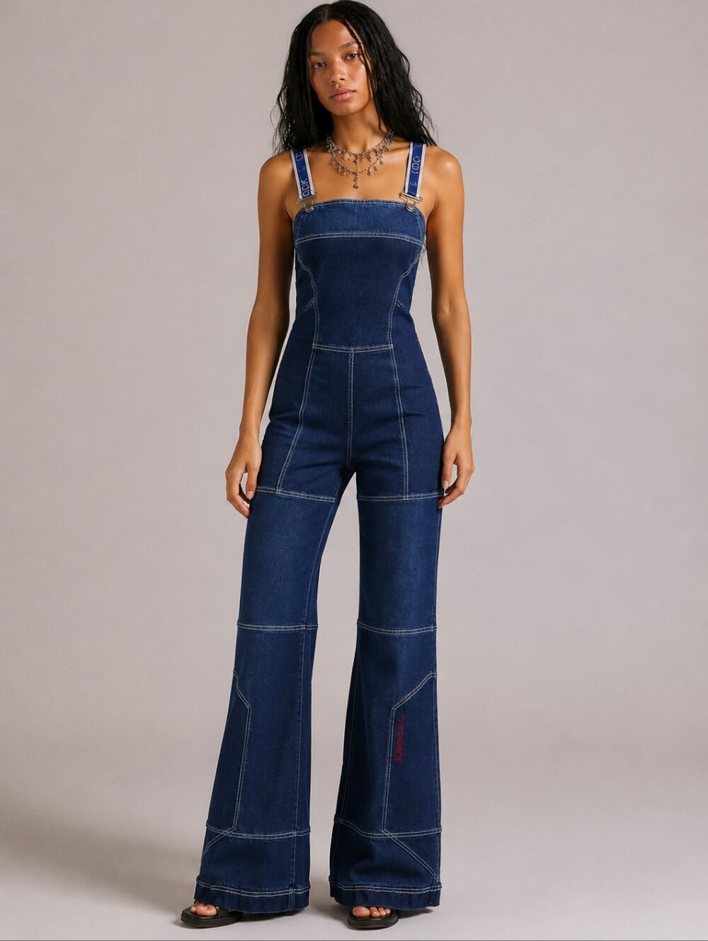 RARE LOGIK 90s Denim Jumpsuit Flared Wide Leg Overalls Canada 28 - Picture 1 of 6